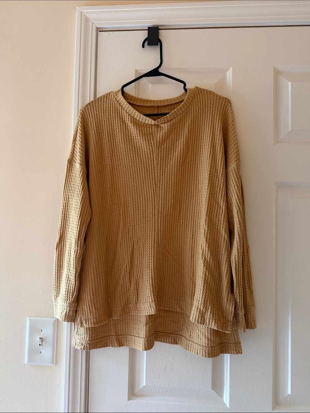 American Eagle Outfitters Waffle-Knit Long Sleeve Top